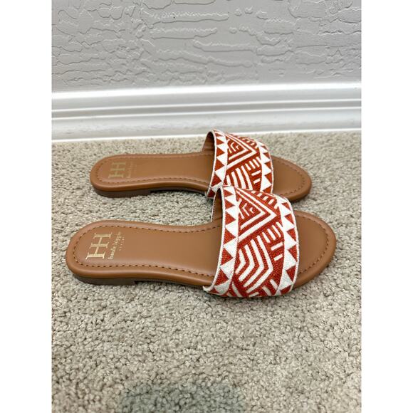 HAUTE HIPPIE | Rust White Aztec Print Embroidered Boho Slide Sandals | Women’s 8 - Picture 2 of 7